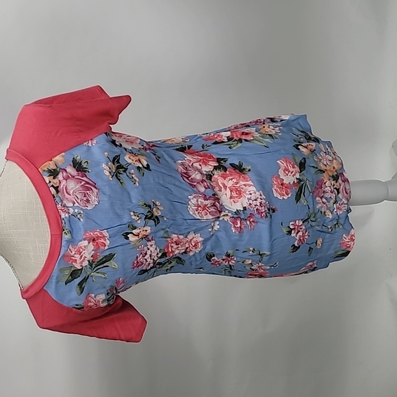 Blue choral floral short sleeve top Brenda's USA S NWT - Picture 4 of 7